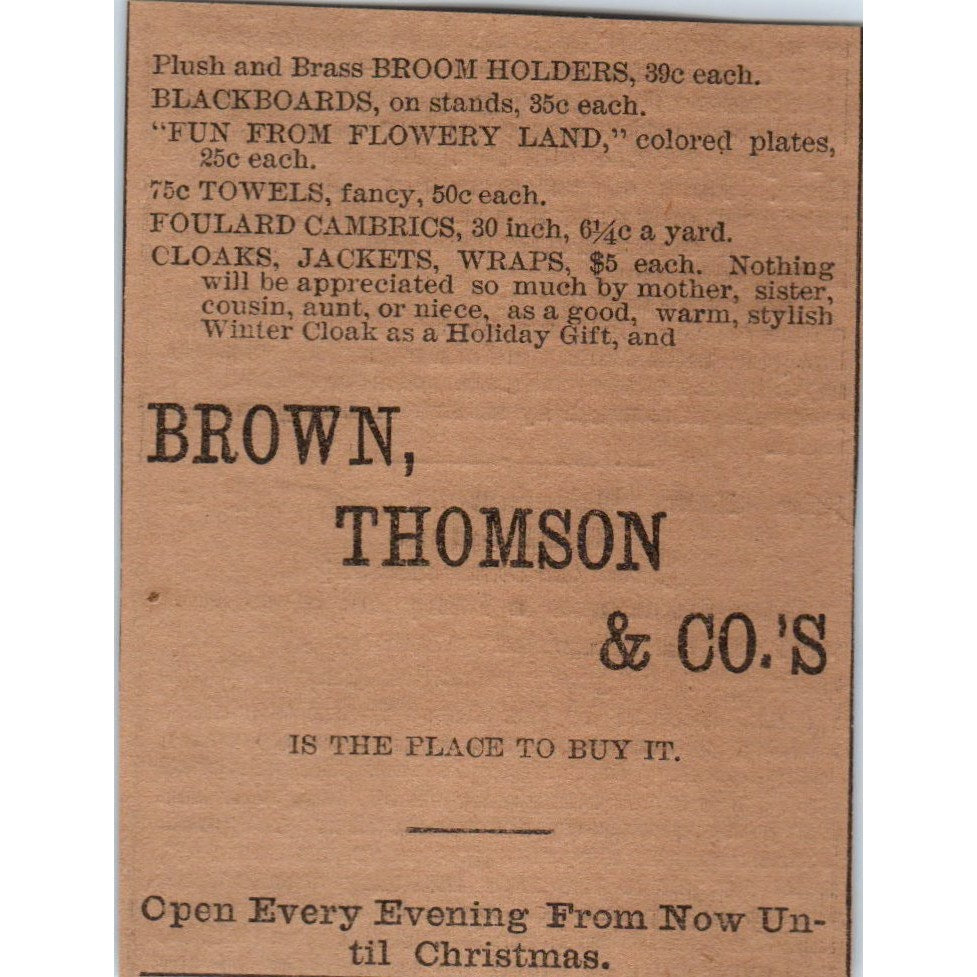 Brown, Thomson & Co Dry Goods Hartford 1886 Newspaper Ad AF7-E5