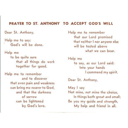 Prayers to St. Anthony Vintage Catholic Prayer Leaflet TH2-PC2