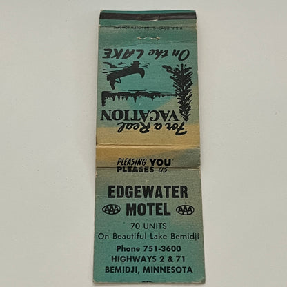 Edgewater Motel Highway 2 & 71 Bemidji MN Vintage Matchbook TB6-MB2-14