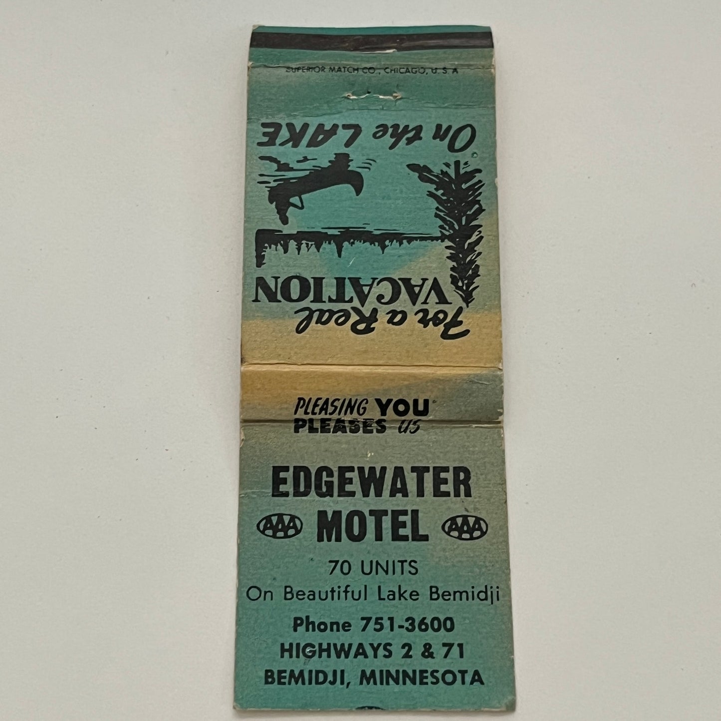 Edgewater Motel Highway 2 & 71 Bemidji MN Vintage Matchbook MB59-1