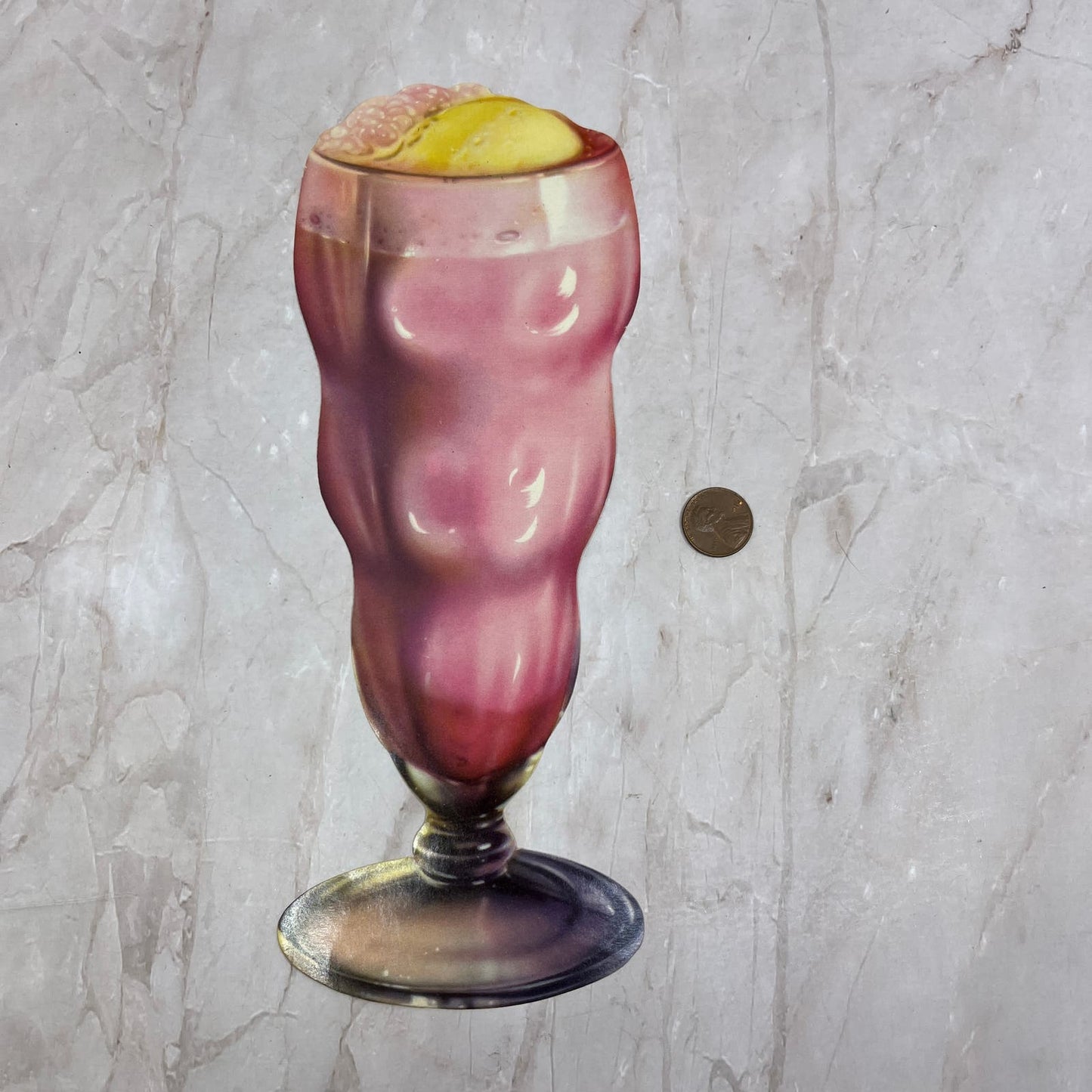 1950s Die Cut Strawberry Milkshake Malted Milk  Soda Fountain Die Cut 9" AF1