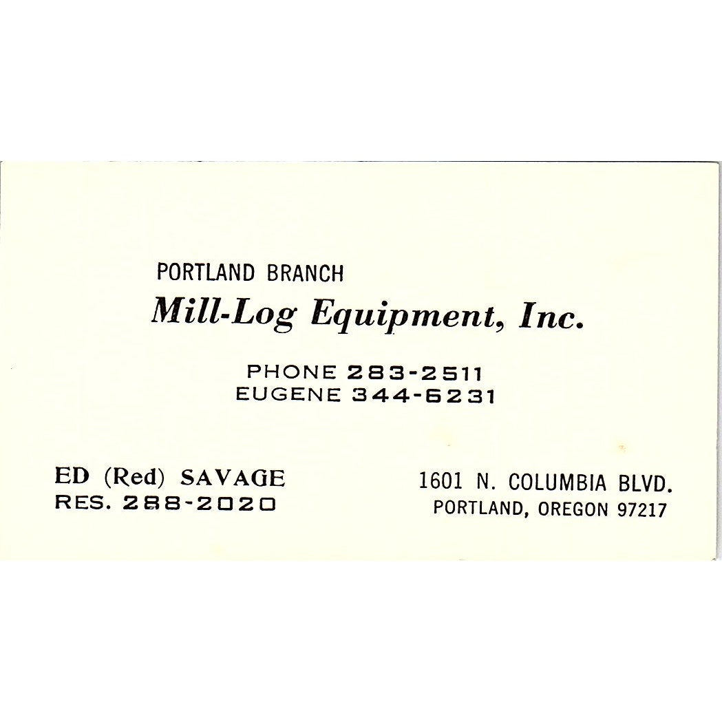 Ed Red Savage Mill-Equipment Inc Portland Eugene OR Vintage Business Card SD9-B3