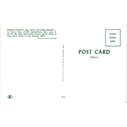 Brown County #8 Perry Twp East Fork Little Miami Covered Bridge Postcard PB10