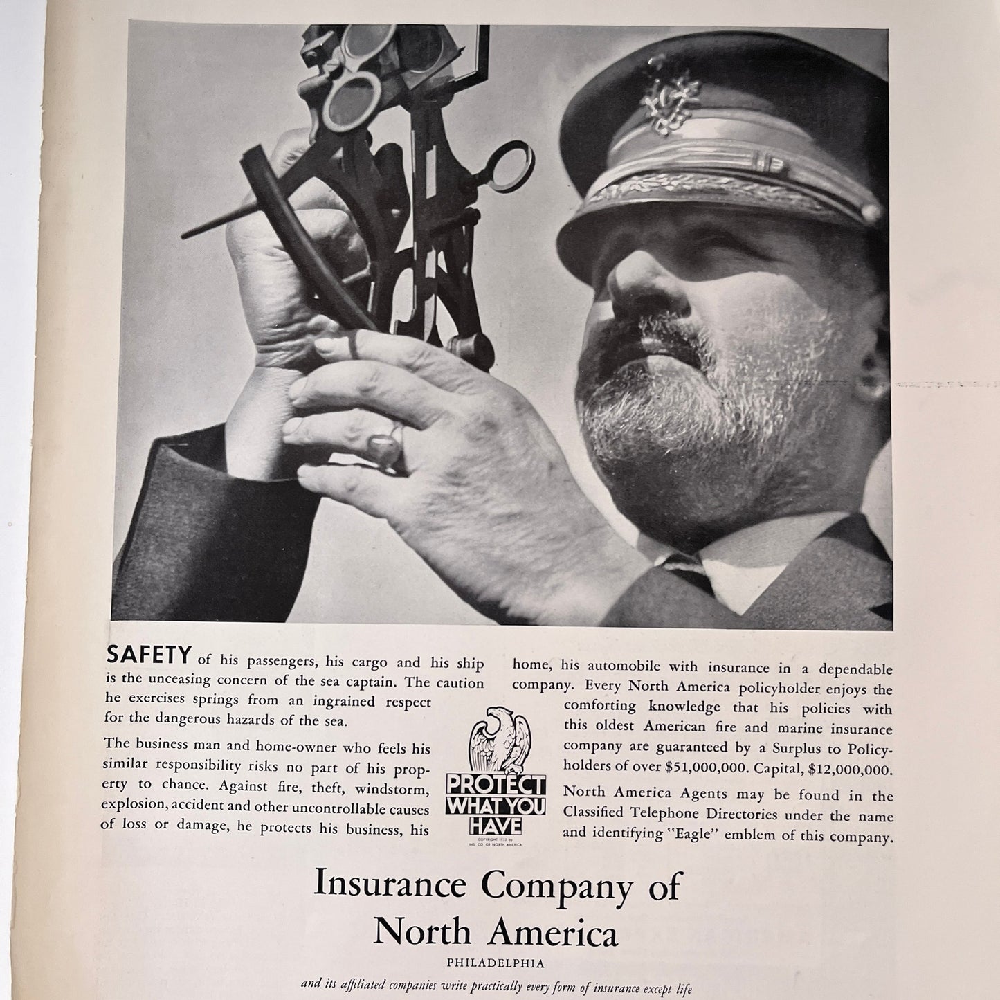 Sea Captain - Insurance Company of North America Philadelphia 1935 Ad V1-4