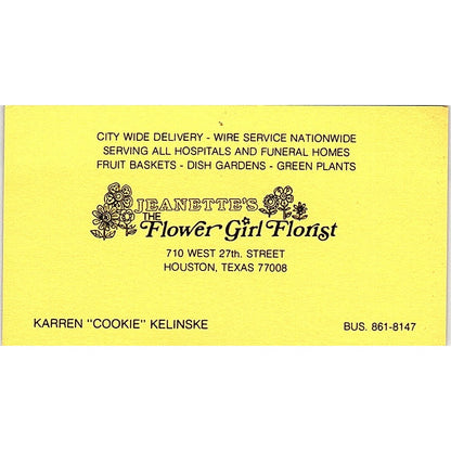 The Flower Girl Florist, Jeanette's, Houston, Texas Vintage Business Card SF3-B8