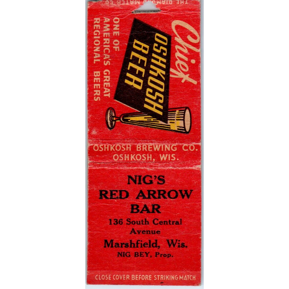 Red Arrow Bar Bey Marshfield WI Vintage Matchbook Cover SD4-Y4