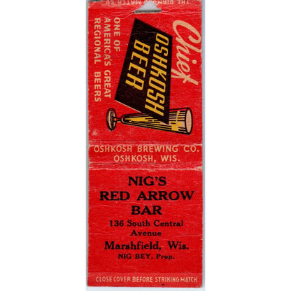 Red Arrow Bar Bey Marshfield WI Vintage Matchbook Cover SD4-Y4