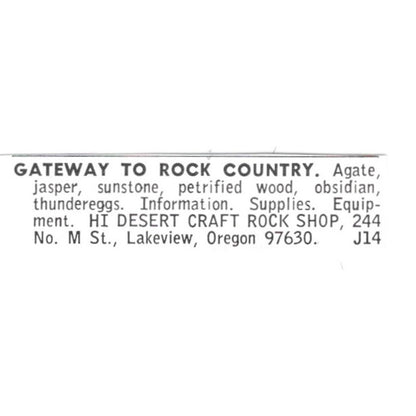 Hi Desert Craft Rock Shop Lakeview Oregon 1972 Ad AF8-S25