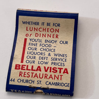 BellaVista Restaurant 44 Church St. Cambridge Vintage Matchbook Cover TB8-MB2-10