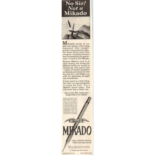 Eagle Mikado Eagle Pencil Co NY 1928 Original Magazine Advertisement FL6-8