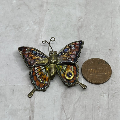 Vintage Lions Club International Brass Enamel Butterfly Pin Brooch SF4