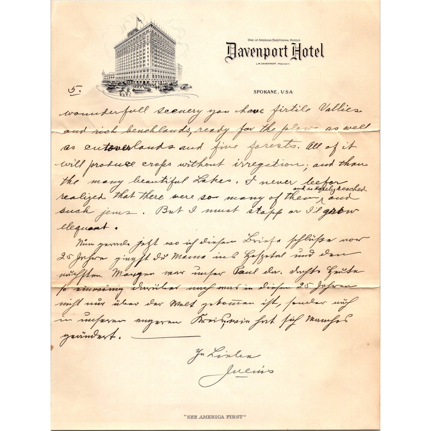 1927 Original Handwritten 5 Page Letter Davenport Hotel Letterhead Spokane WA C7