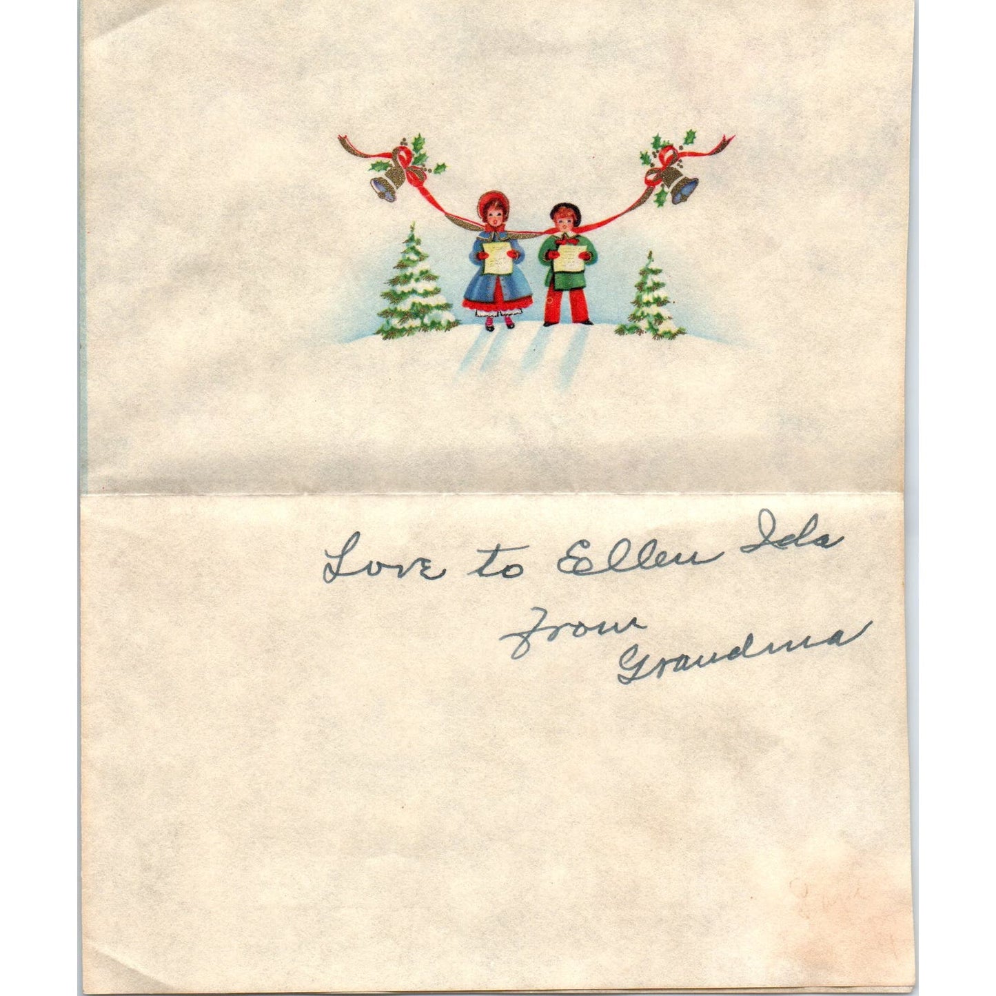 Vintage Christmas Card Carolers Sunshine Cards USA AE9-X1
