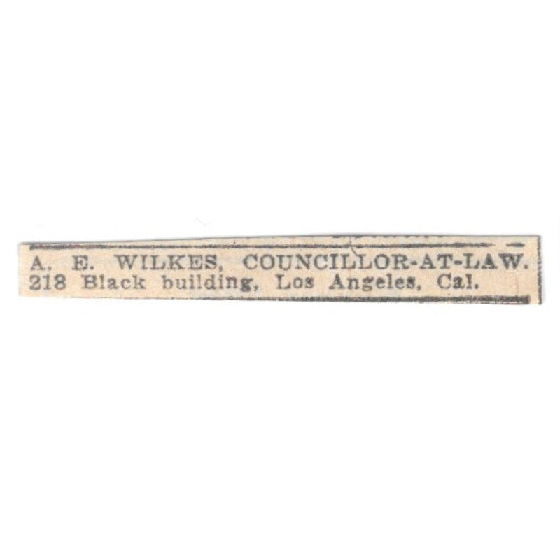 A.E. Wilkes Counselor at Law 218 Black Building Los Angeles 1920 Ad AG2-S12
