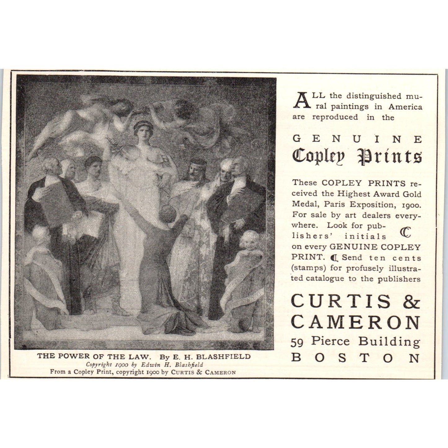 Genuine Copley Prints Curtis & Cameron Boston c1905 Victorian Ad AE9-MA3
