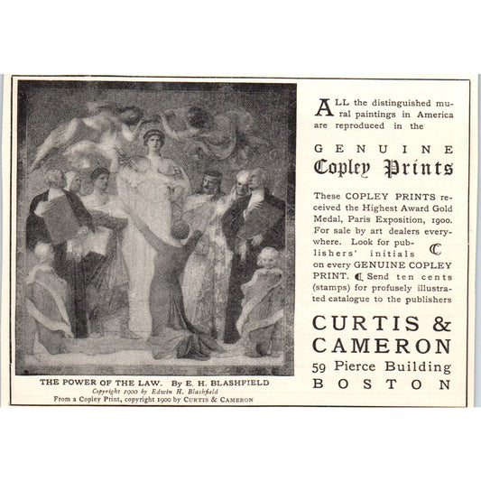 Genuine Copley Prints Curtis & Cameron Boston c1905 Victorian Ad AE9-MA3