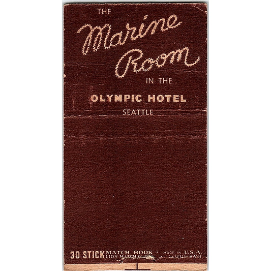 Marine Room in the Olympic Hotel Seattle Vintage Matchbook Cover SC7-Y3