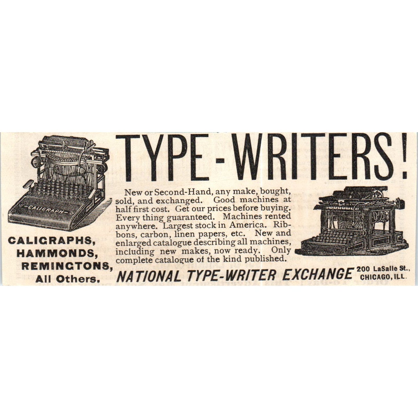 National Typewriter Exchange LaSalle St Chicago IL c1890 Victorian ad AE8-CH3