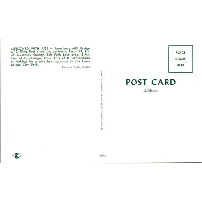 Armstrong Mill Bridge #12 Jefferson Twp Cambridge OH Covered Bridge Postcard PC3