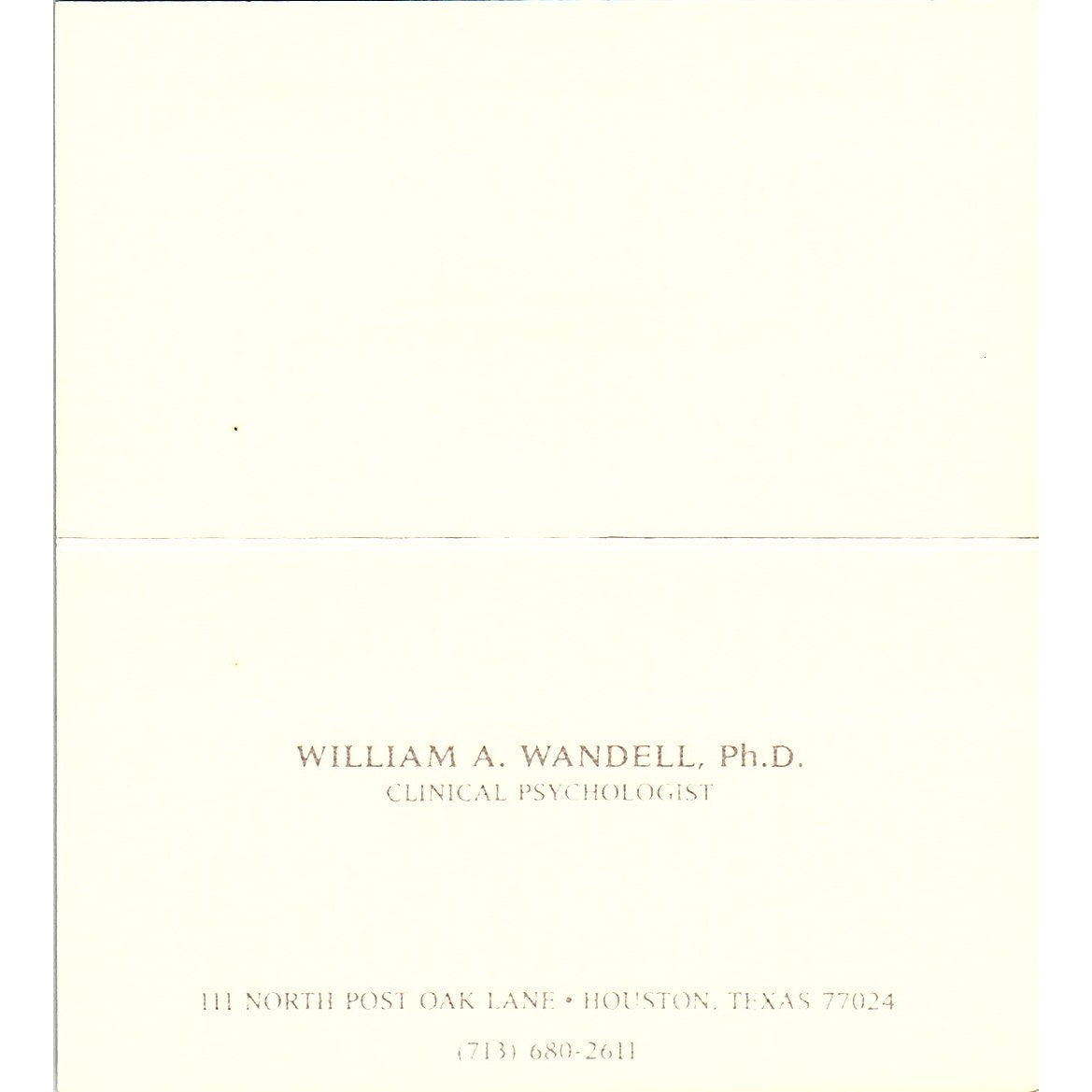 Clinical Psychologist William A. Wandell Houston TX Vintage Business Card SB4-B2