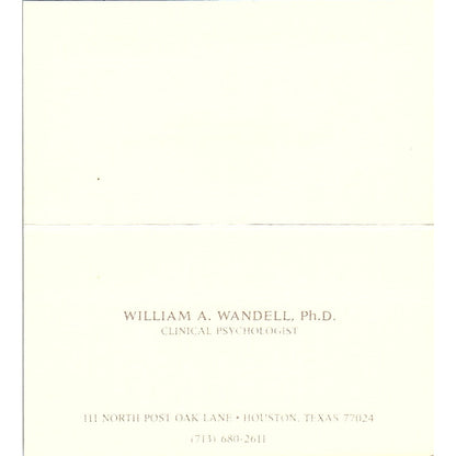 Clinical Psychologist William A. Wandell Houston TX Vintage Business Card SB4-B2