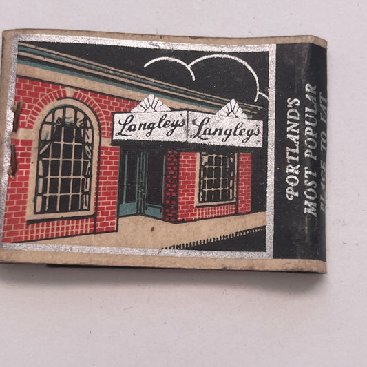 Langley's Restaurant Portland Maine Vintage Matchbook Cover TB8-MB2-9