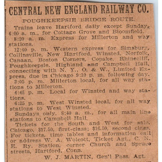 Central New England Railway Poughkeepsie Bridge Route 1901 Newspaper Ad AD8-HS7