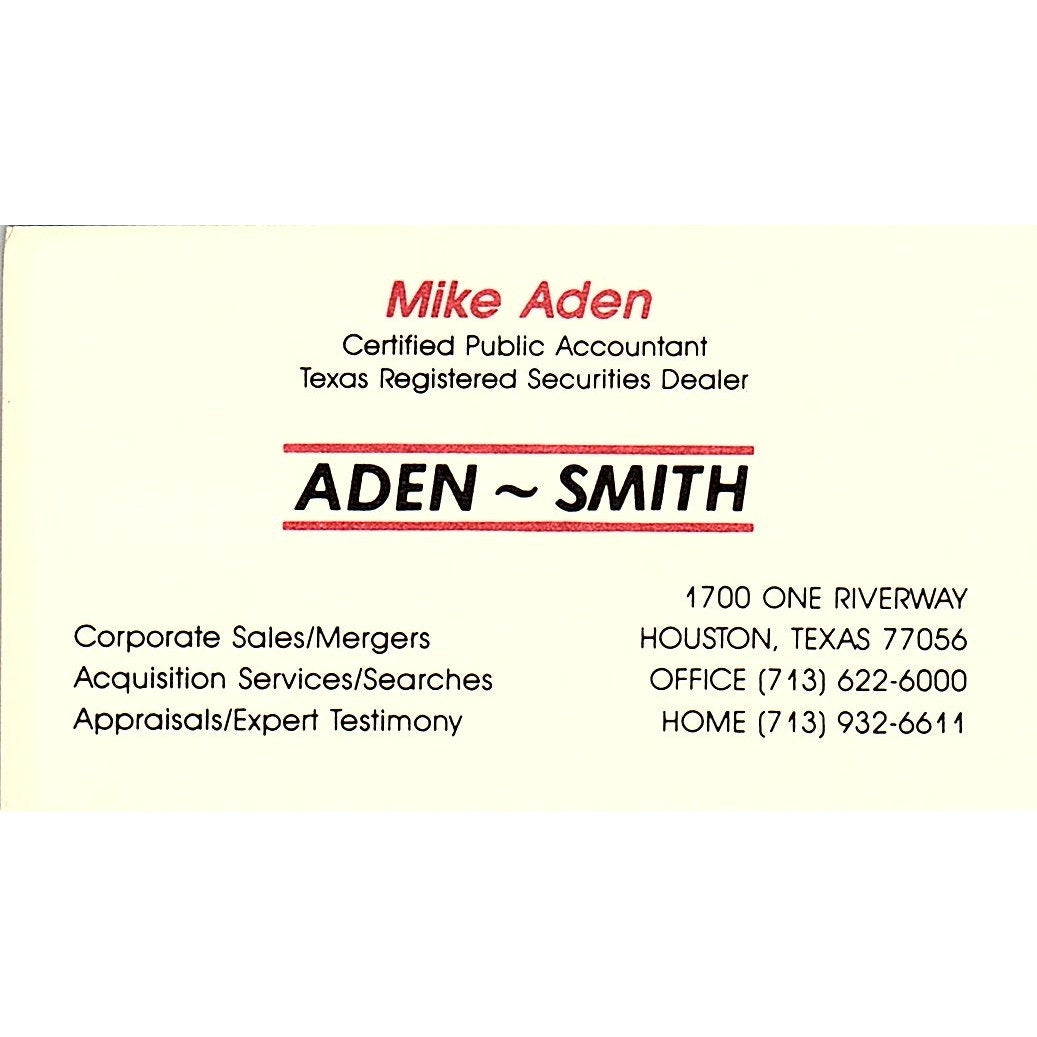 Mike Aden - Smith CPA Houston Vintage Business Card SC9-B1