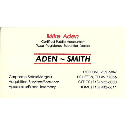 Mike Aden - Smith CPA Houston Vintage Business Card SC9-B1