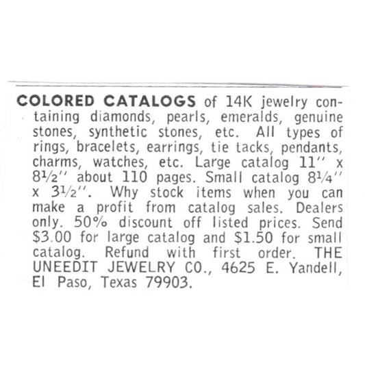The Uneedit Jewelry Co El Paso Texas 1972 Ad AF8-S8