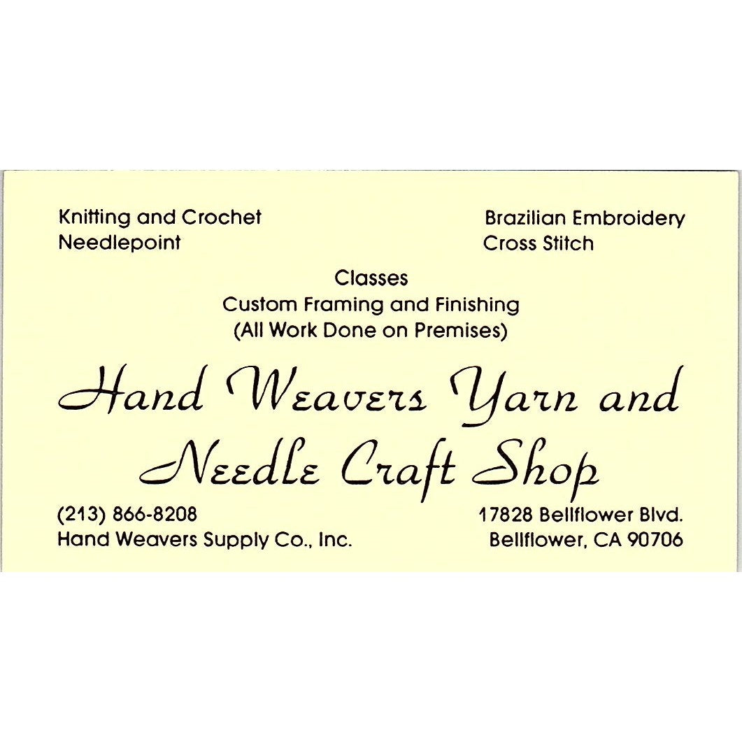 Hand Weavens Yarn and Needle Craft Shop Bellflower CA Business Card SF3-B6