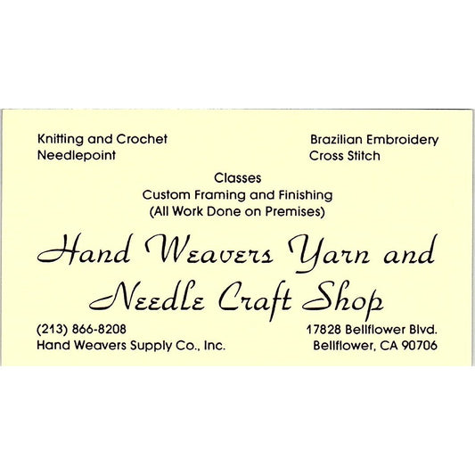 Hand Weavens Yarn and Needle Craft Shop Bellflower CA Business Card SF3-B6