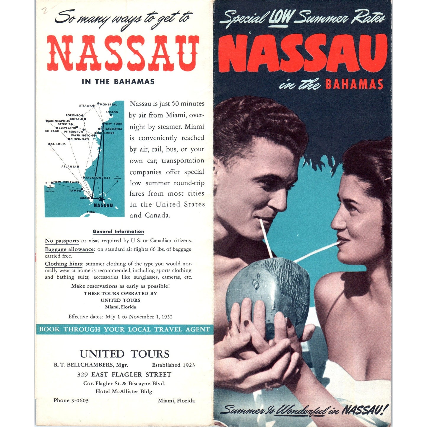 1952 Nassau in the Bahamas Fold Out Travel Brochure Guide AF7-E9