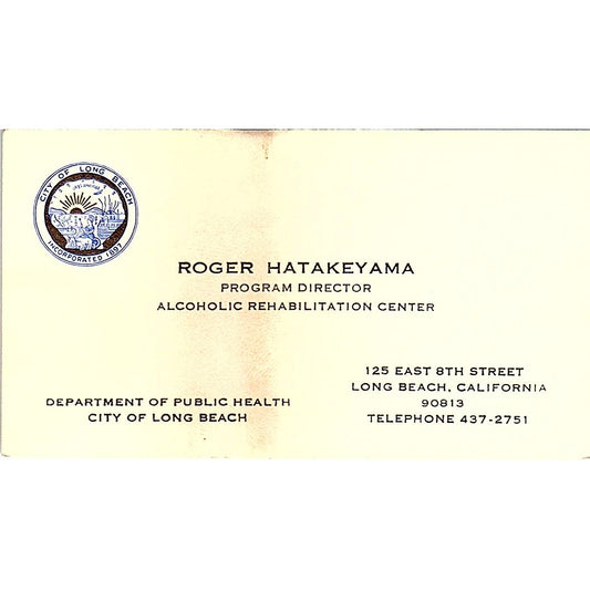 Roger Hatakeyama Dept of Public Health Long Beach Vintage Business Card SD9-B11