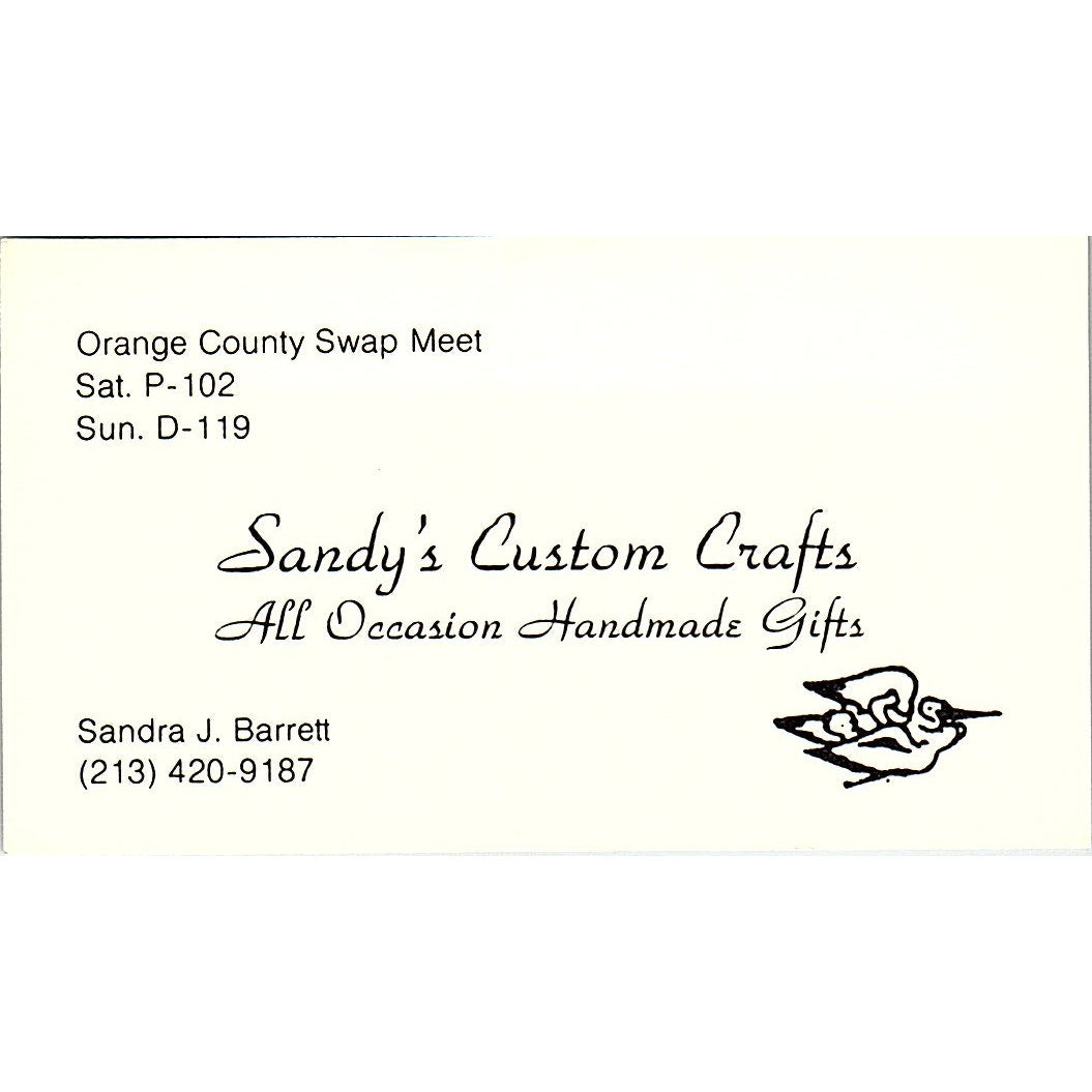 Sandy's Custom Crafts Sandra J. Barrett Gifts Orange County Business Card SF3-B4