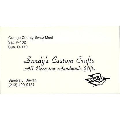 Sandy's Custom Crafts Sandra J. Barrett Gifts Orange County Business Card SF3-B4