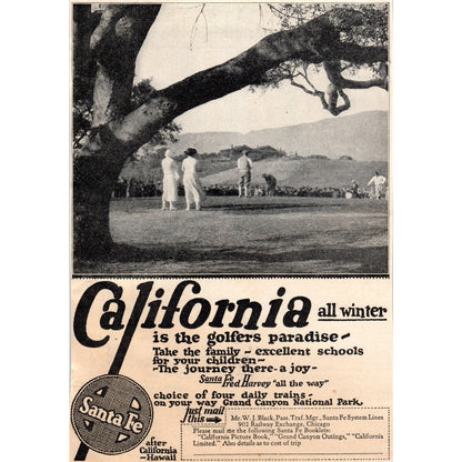 Santa Fe Railroad California Golfers Paradise 1924 Magazine Ad AF2-A1