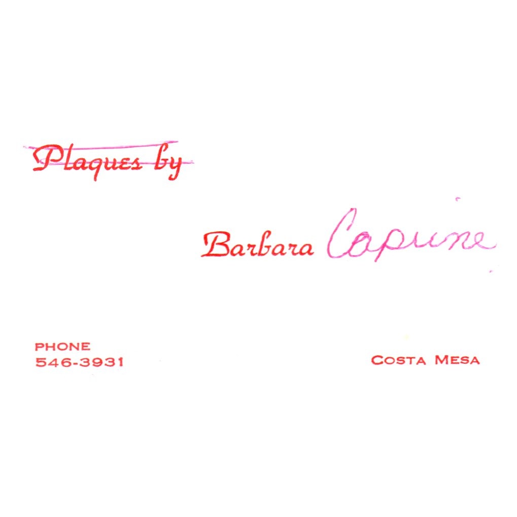 Vintage Plaques by Barbara Copune Costa Mesa CA Business Card SF3-B1