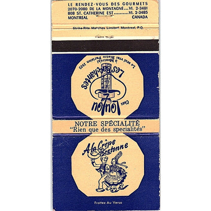 Chez LouLou A La Crepe Bretonne Montreal Vintage Matchbook TB6-MB2-8