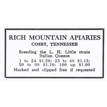 Rich Mountain Apiaries Italian Queen Bees Cosby TN 1964 Magazine Ad AK6-S15