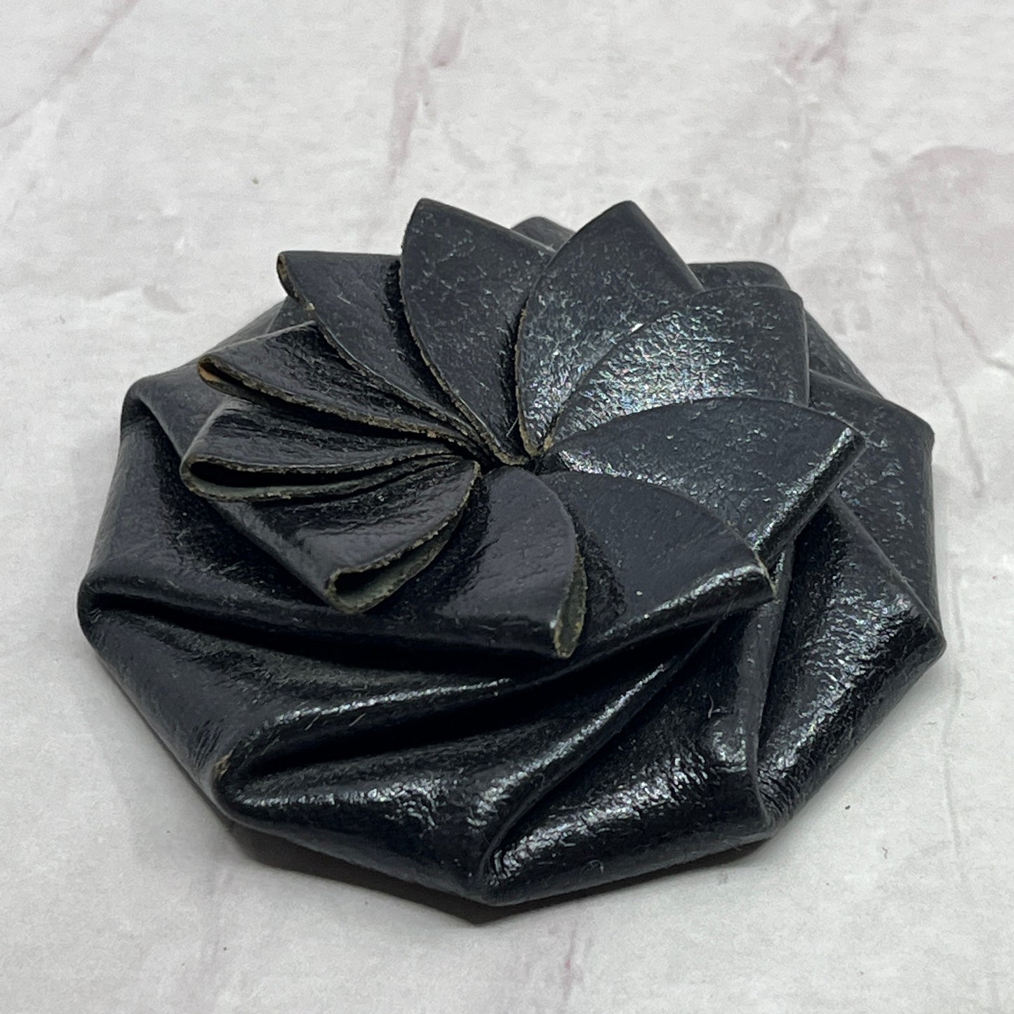 Vintage West Germany Black Leather Squeeze Coin Purse Pouch Change Holder SC1