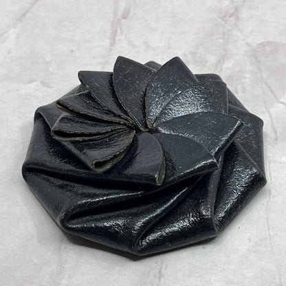 Vintage West Germany Black Leather Squeeze Coin Purse Pouch Change Holder SC1