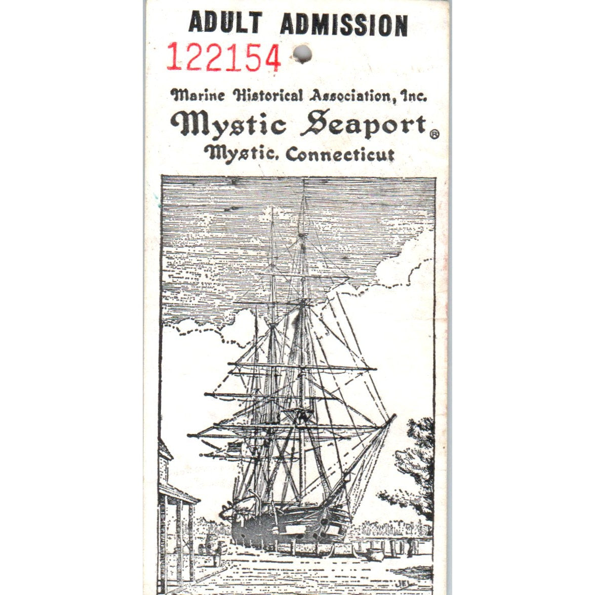 1970s Mystic Seaport Adult Admission Stub Mystic CT TH9-SX2