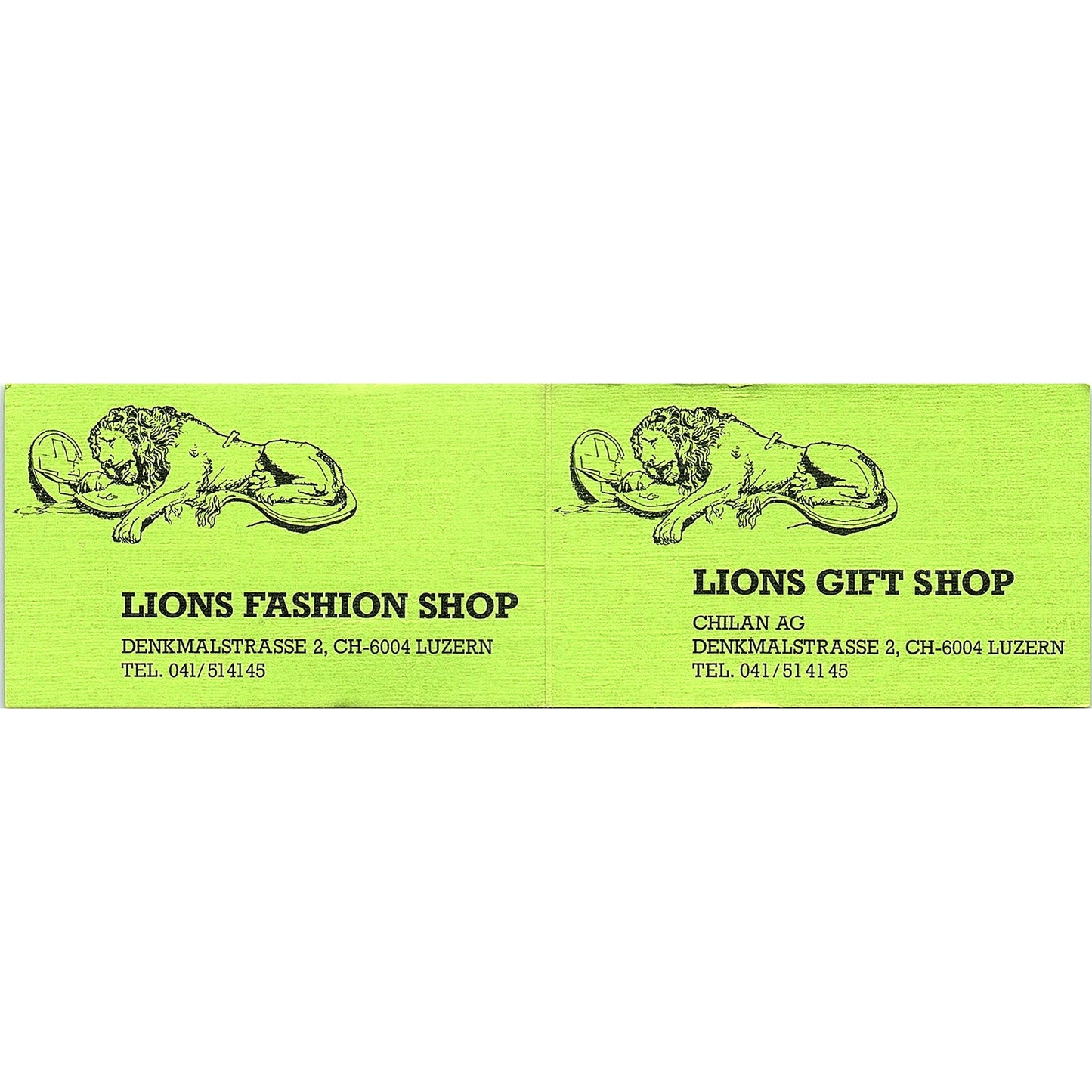Lions Fashion Shop, Lion Gift Shop , Luzern Vintage Business Card SF3-B9