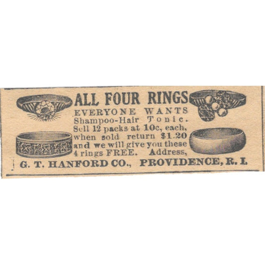 Ring Promotion G.T. Hanford Co Providence RI 1910 Magazine Ad AF1-SS9