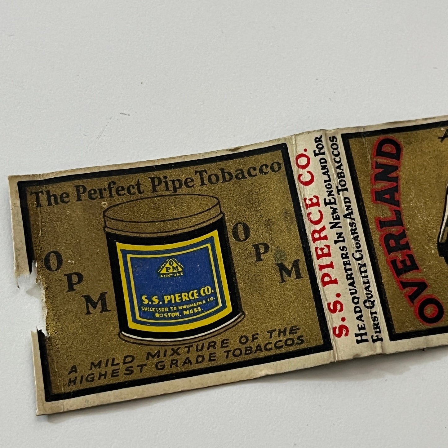 Overland Cigars S.S. Pierce Co Vintage Matchbook Cover TB6-MB1-13