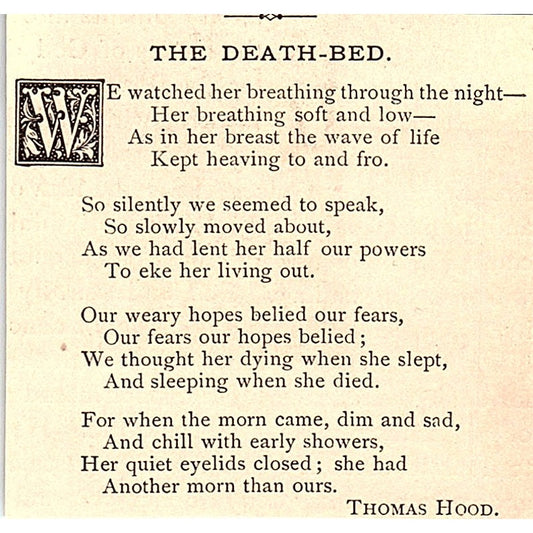 The Death-Bed - Thomas Hood 1884 Poem AG3-M1