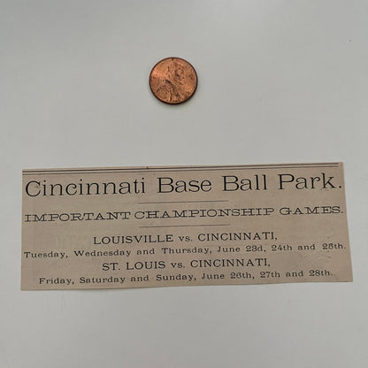Cincinnati Baseball Championship Louisville St. Louis 1885 Cincinnati Ad AH4-M11