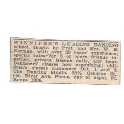 The Dancing Studio 98 1/2 Osborne Street Winnipeg 1920 Ad AG2-S4