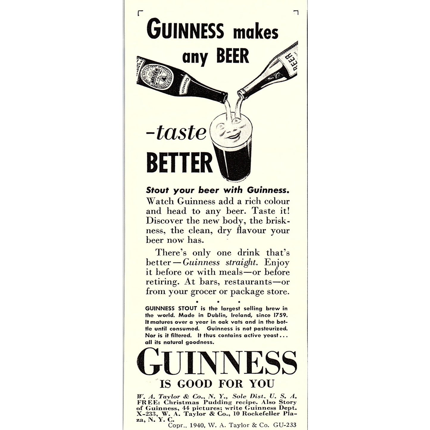 Guinness Makes Any Beer Taste Better 1940 Ad AF8-H1